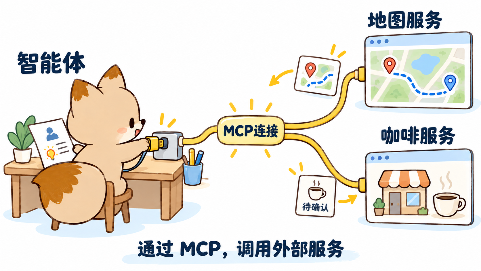 智能体通过 MCP 连接地图和咖啡服务